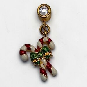 Vintage Danbury Mint Signed Gold-Tone Christmas Candy Cane Dangle Charm/Pendant